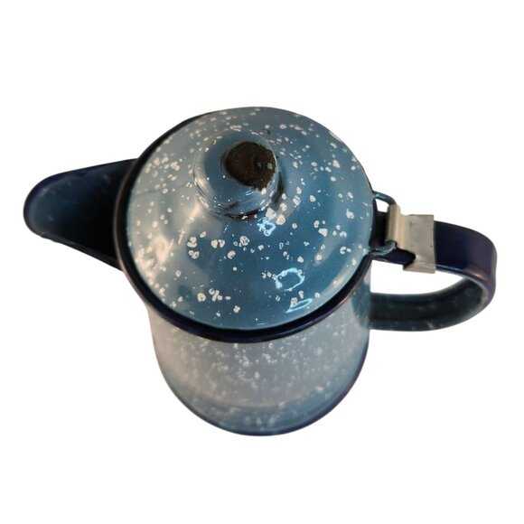 Enamelware Blue Speckled Coffee Pot Vintage Rustic Display Kitchen Decor - Picture 5 of 16